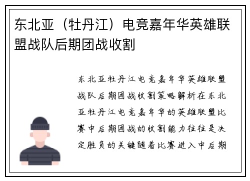 东北亚（牡丹江）电竞嘉年华英雄联盟战队后期团战收割